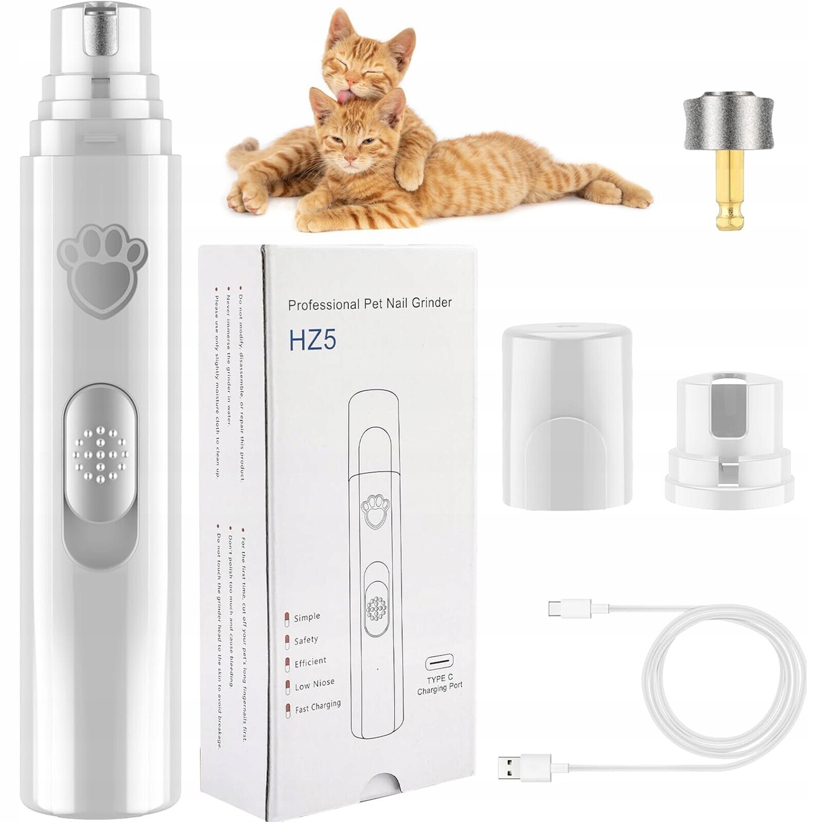 Elektrické kleštičky na nehty pro domácí mazlíčky s nízkou hlučností, dobíjecí, 3 přenosné brusné hlavy