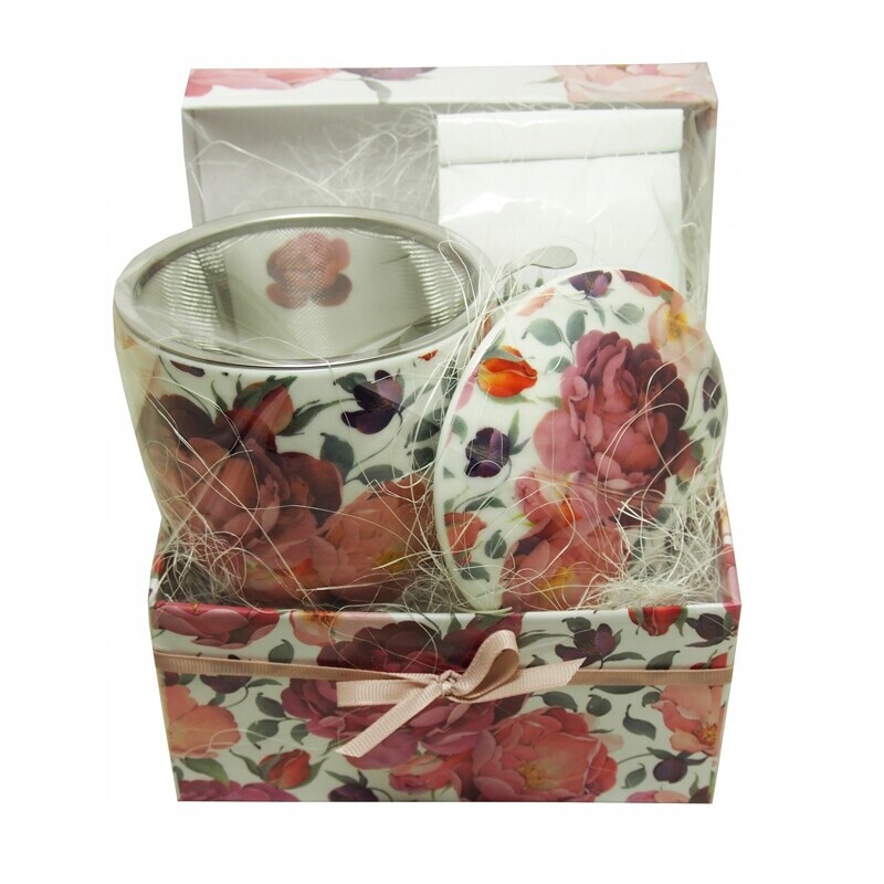 Krabička – hrnek s konvičkou Pink Rose s čajem