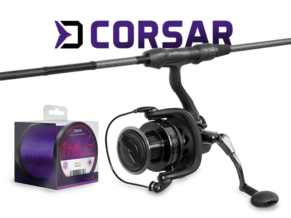 Delphin Kaprařský set CorsaBLACK Nero 3,6m 3lb 3díl + naviják CORZAR 8T + 0,30mm