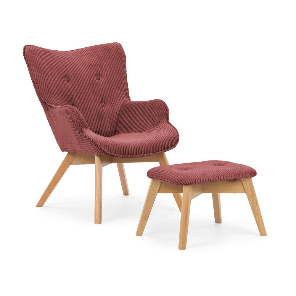 Červené manšestrové křeslo s podnožkou Niko – Ropez