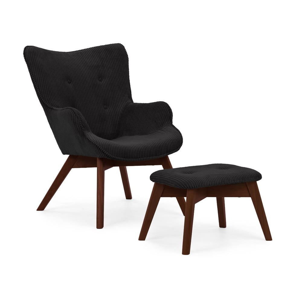 Černé manšestrové křeslo s podnožkou Niko – Ropez
