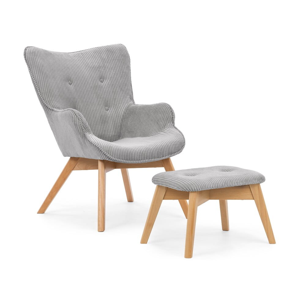 Šedé manšestrové křeslo s podnožkou Niko – Ropez