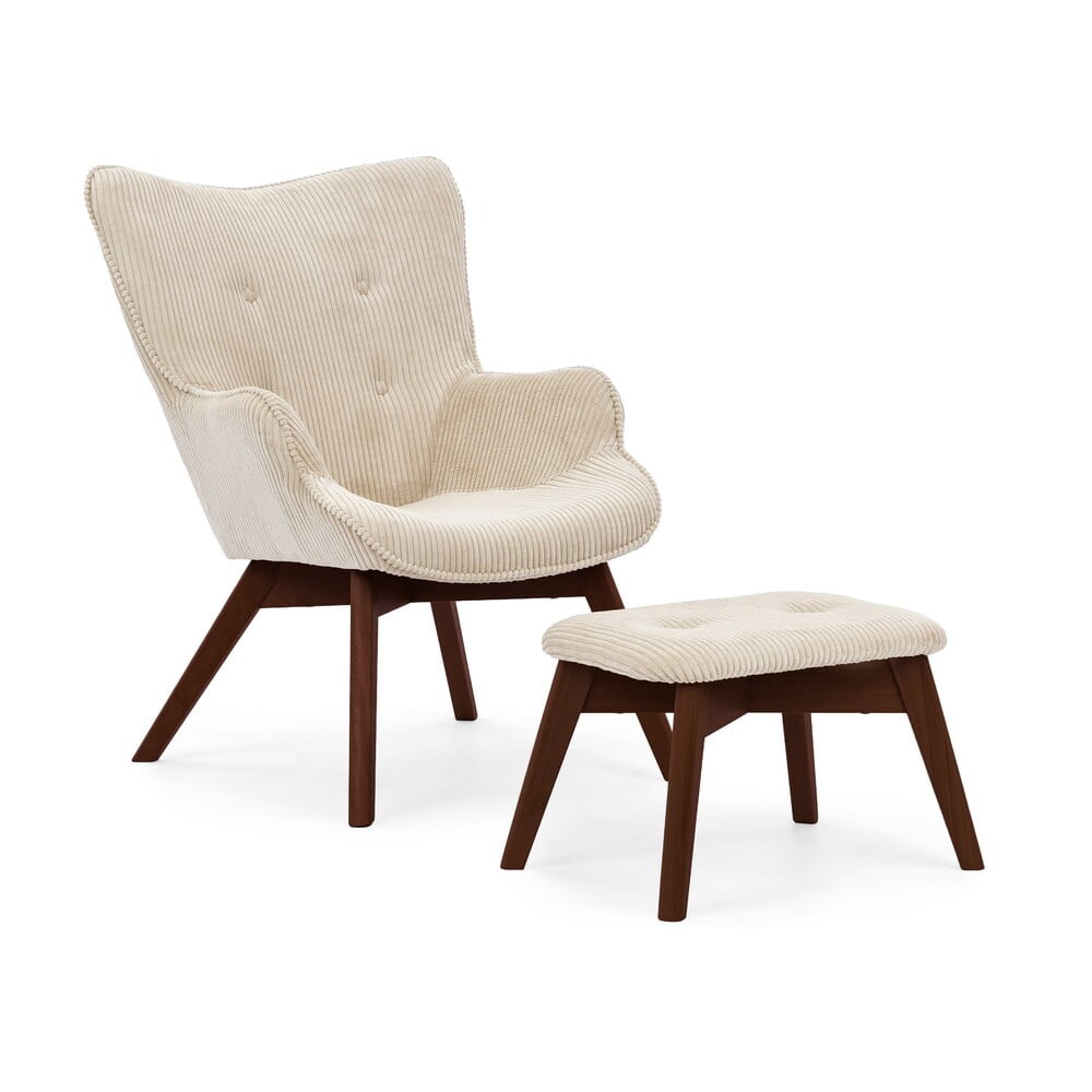 Béžové manšestrové křeslo s podnožkou Niko – Ropez