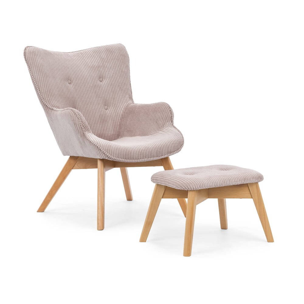 Světle růžové manšestrové křeslo s podnožkou Niko – Ropez