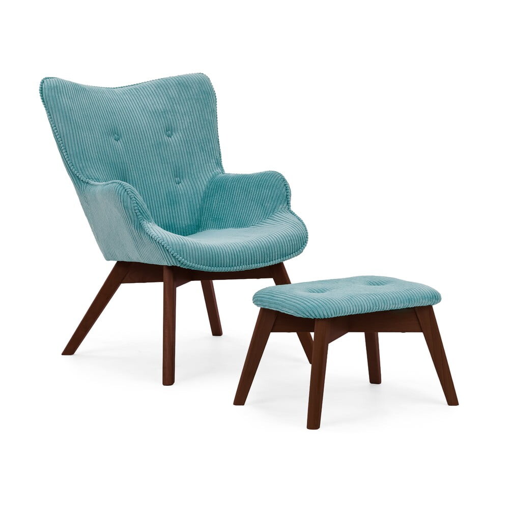 Tyrkysové manšestrové křeslo s podnožkou Niko – Ropez