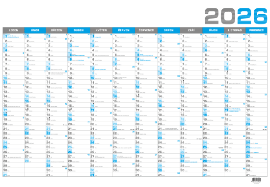 Baloušek Nástěnný roční kalendář 2026 - B1 - modrý - BKA4-26 - Baloušek   20
