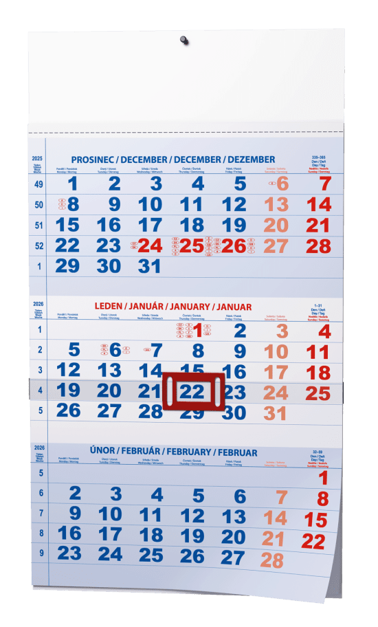 Baloušek Nástěnný kalendář 2026 - Třiměsíční - A3 - modrý - BNC1-26 - Baloušek   10