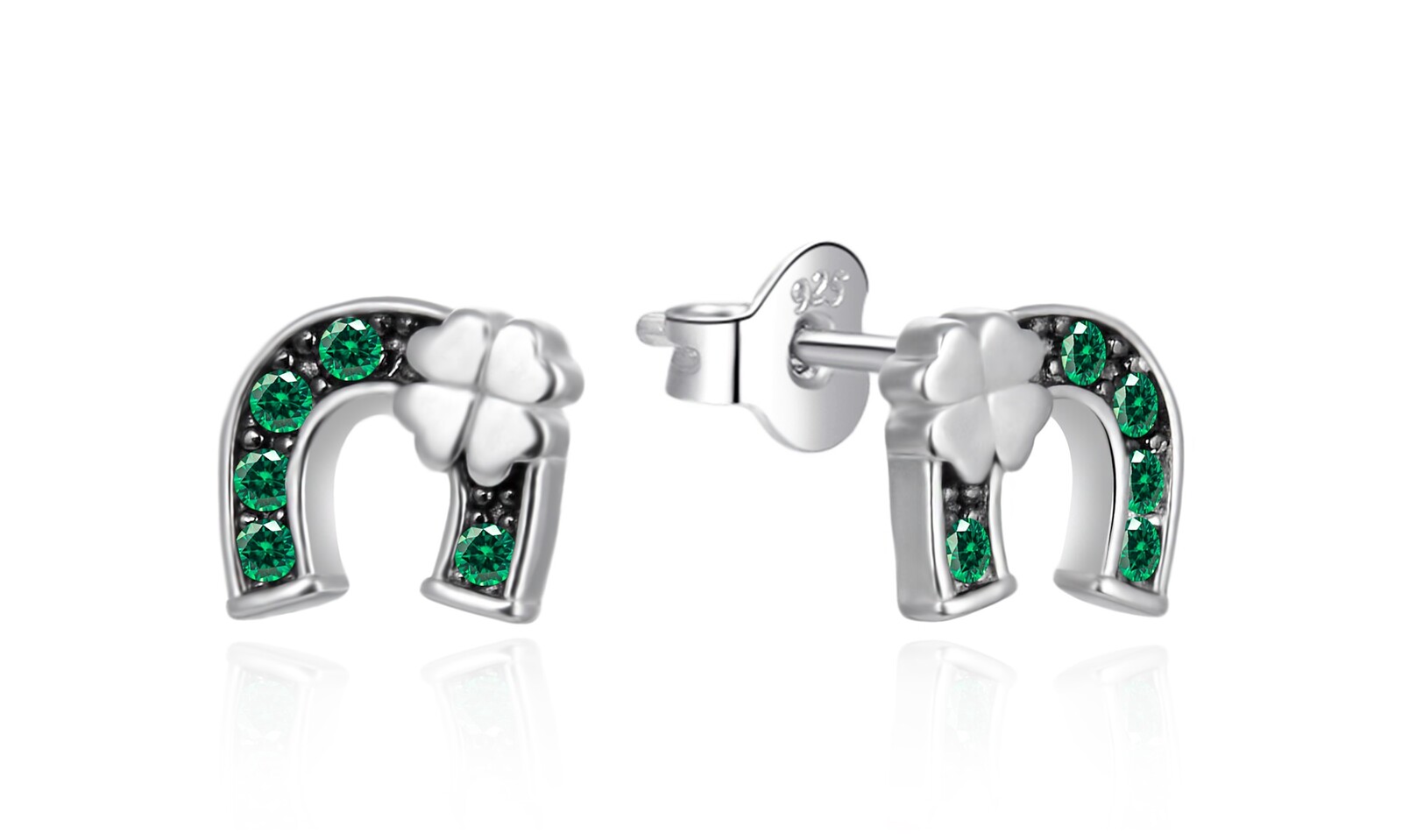 Agato Stříbrné náušnice Podkova se zelenými zirkony AGT-E168PGR