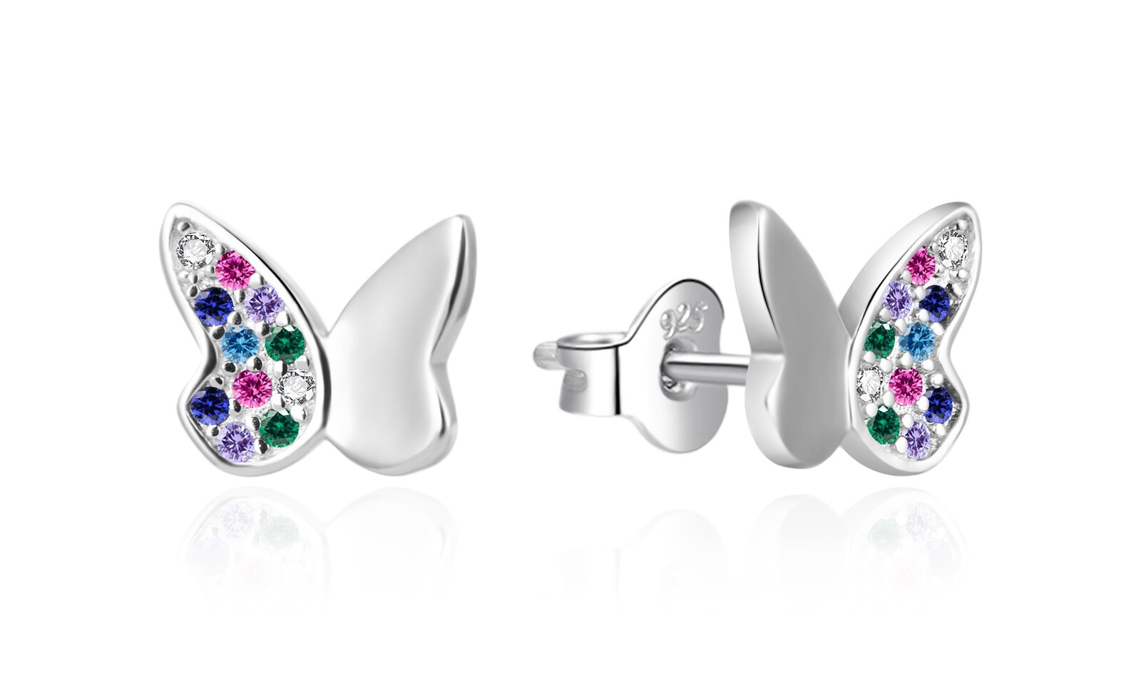 Agato Stříbrné náušnice Motýlci s barevnými zirkony AGT-E170PC