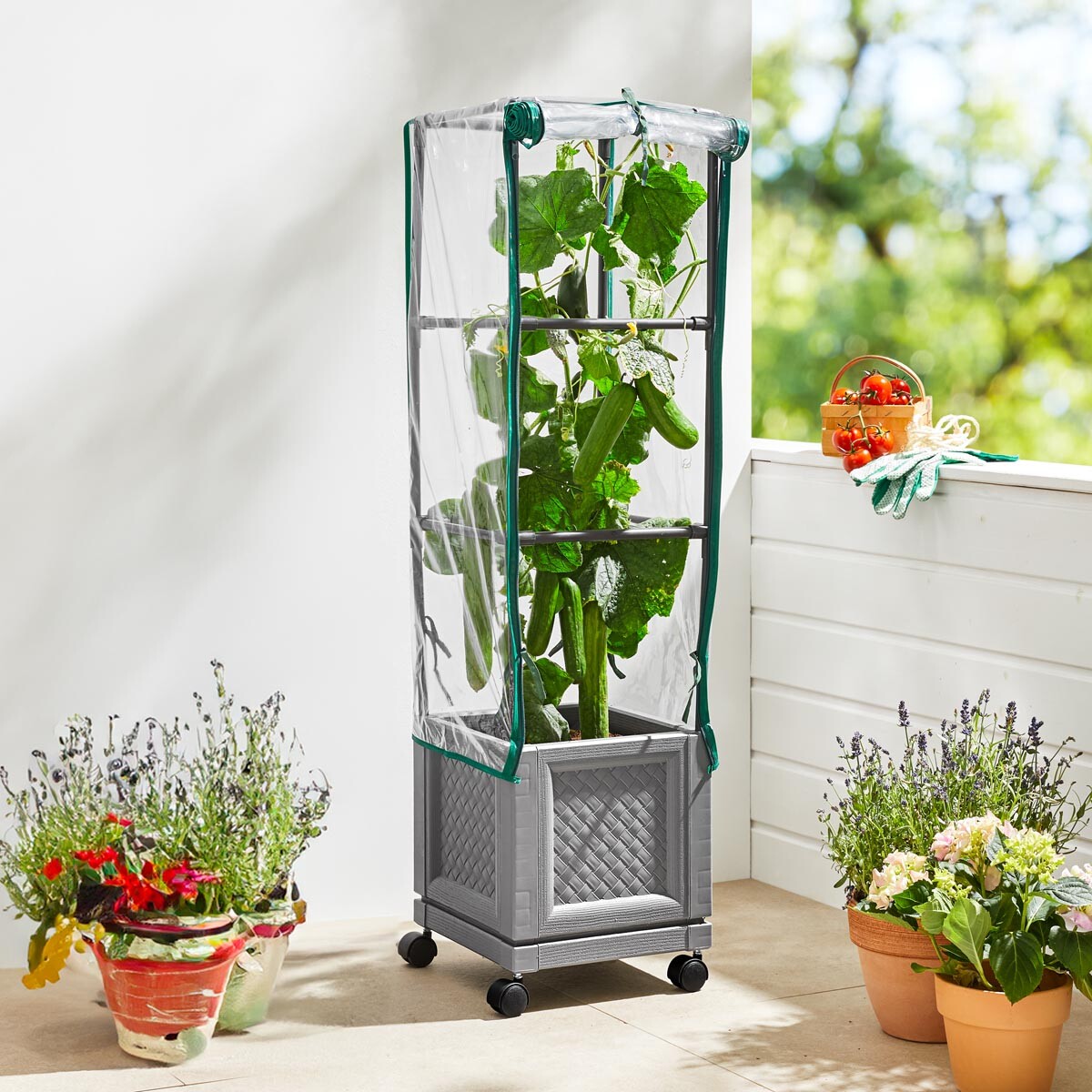 Die moderne Hausfrau Pojízdný vyvýšený záhon s podpůrnou konstrukcí, 30 x 30 cm, šedý