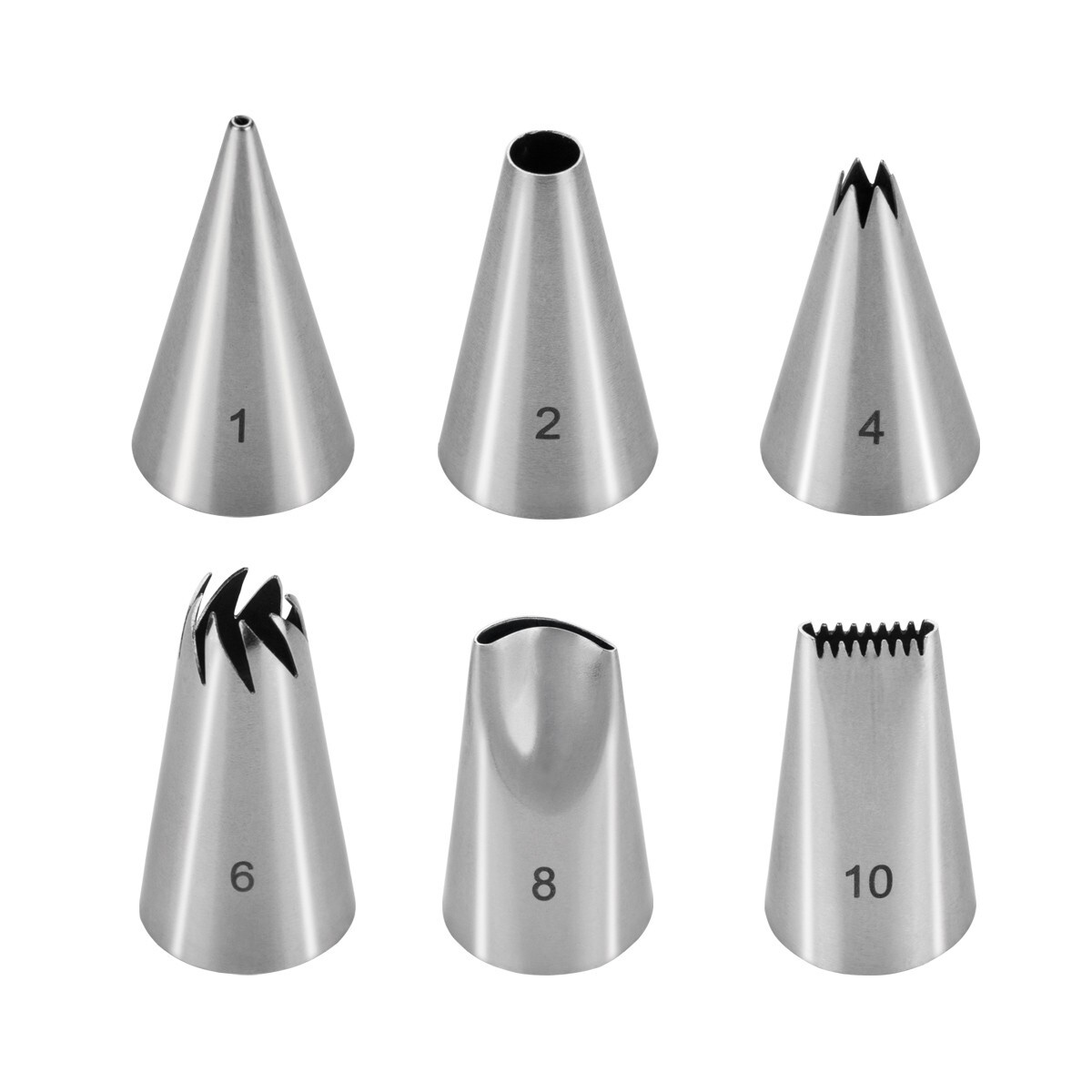 Zdobicí trysky DELÍCIA, 6 ks, nerezové