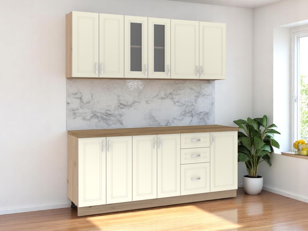 Kuchyně SOLLON 200 cm, slonová kost lesk