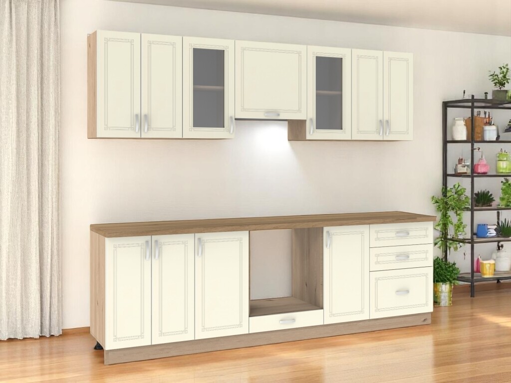 Kuchyně SOLLON 260 cm, slonová kost lesk