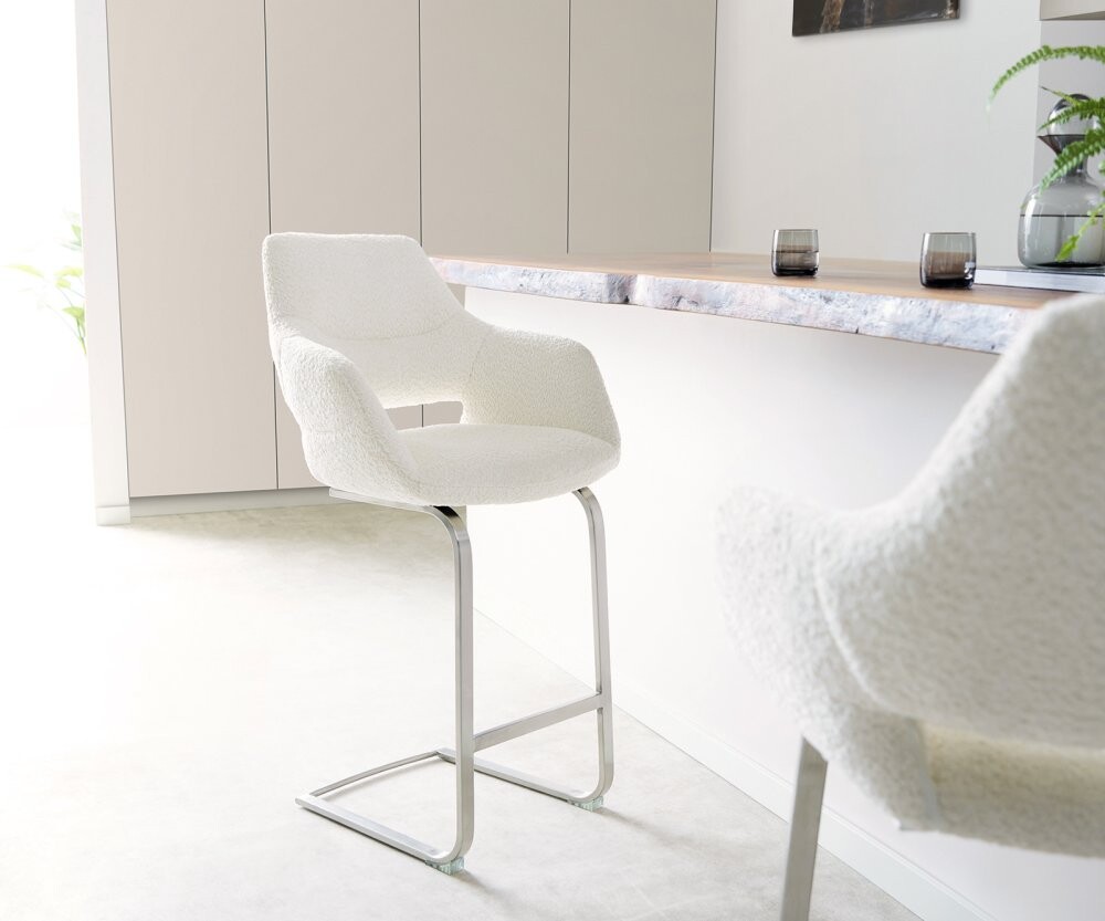 Barová židle Yago-Flex konzolová podnož plochá nerezová ocel bouclé