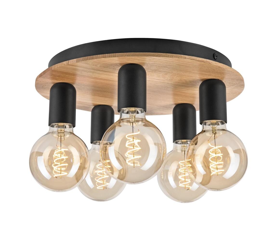 Stropní svítidlo DUSTY 5xE27/15W/230V pr. 34 cm dub/černá