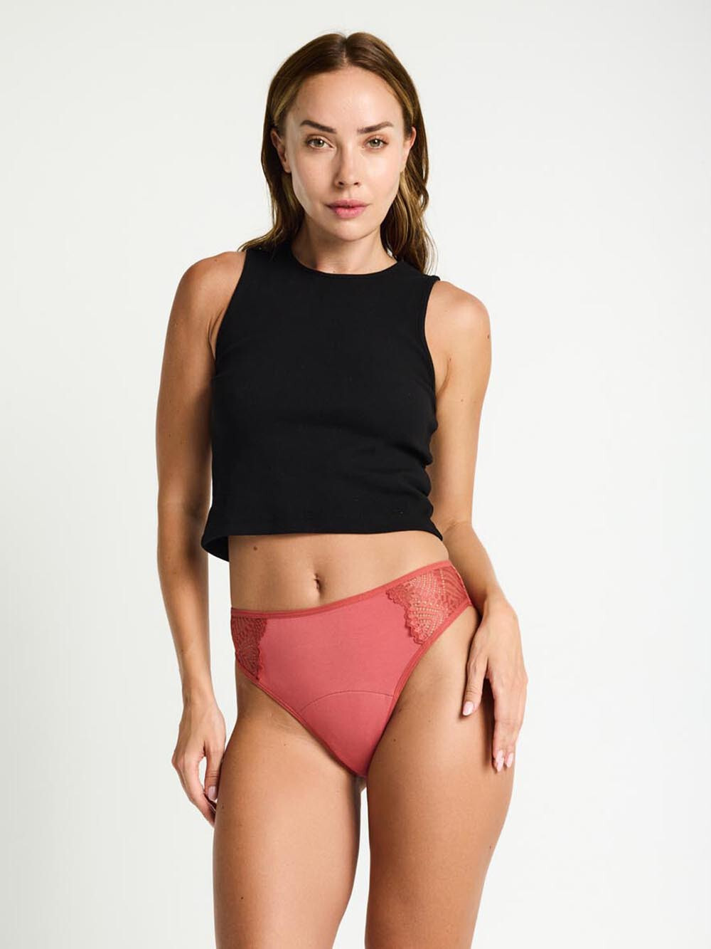 Menstruační kalhotky Modibodi Sensual French Hi-Waist Moderate-Heavy Rosewood Pink (MODI4043RP) XS