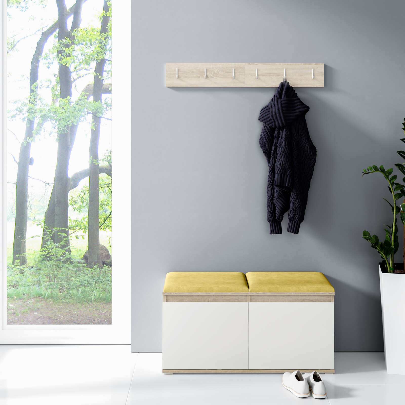 Eka Předsíňová stěna s čalouněnými panely Trinity 5 - Bílá sonoma / Žlutá 2318