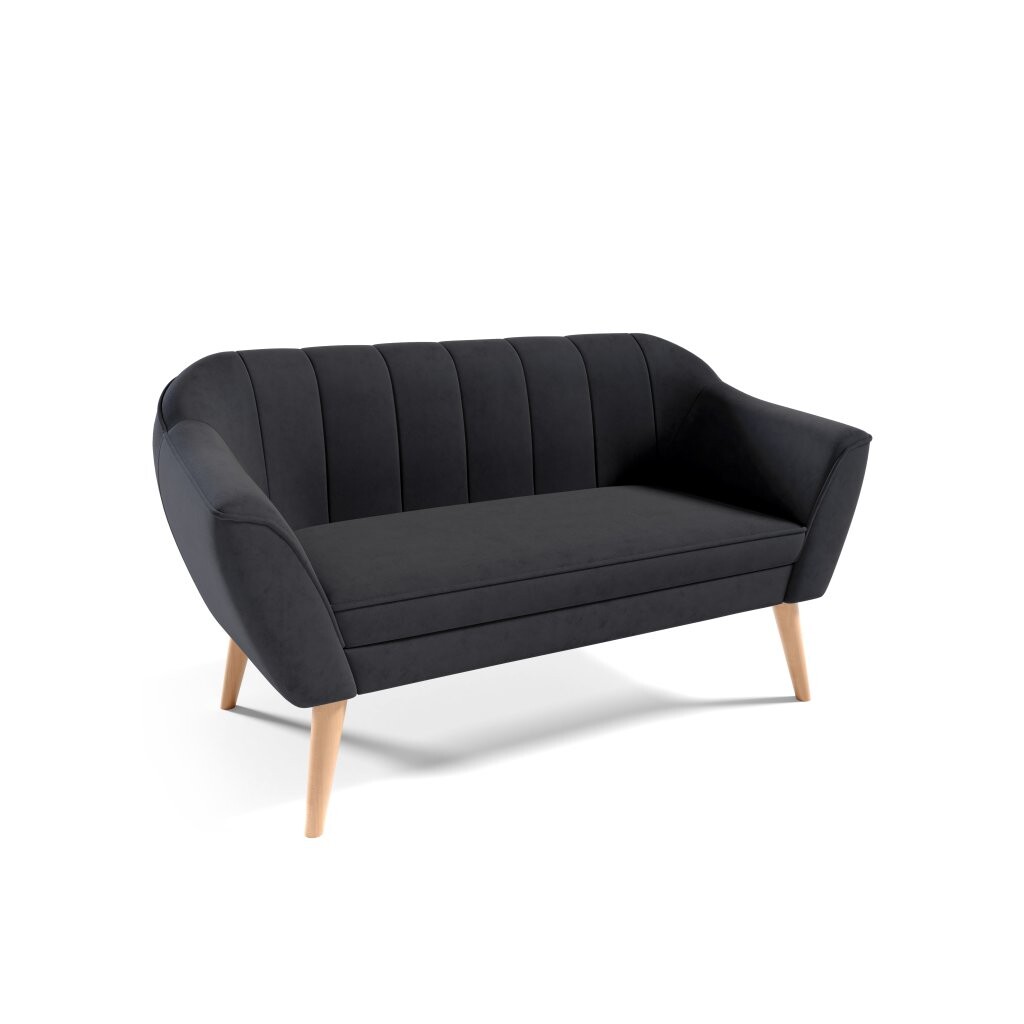 Eka Pohovka dvoumístná VOJO, 150 cm Antracitová (Velutto 19), Přírodní nohy - 2. jakost