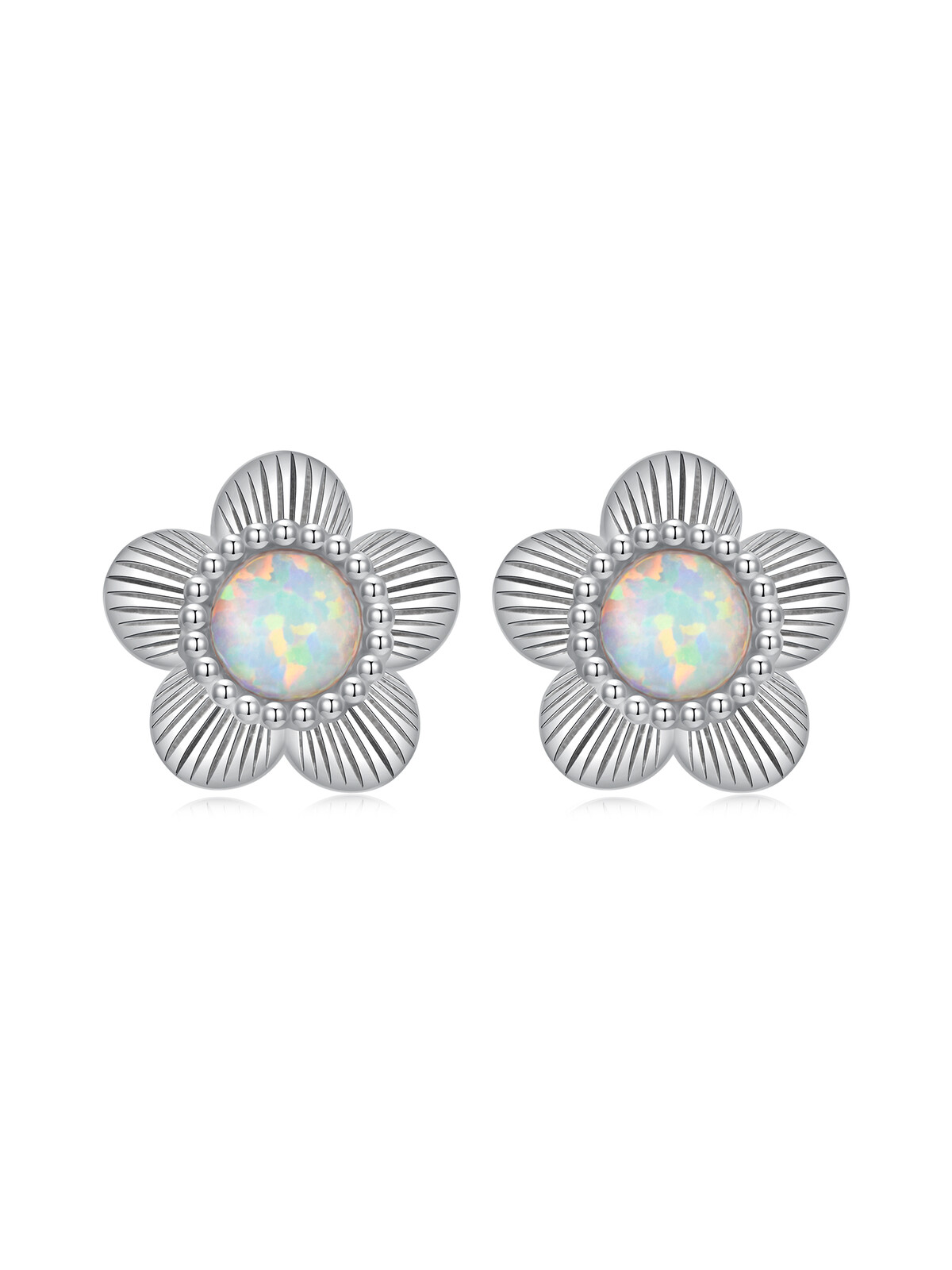 Elenys stříbrné pozlacené peckové náušnice Opálová květina
