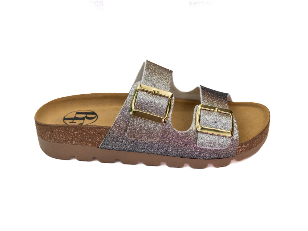 Dámské pantofle bronzově třpytivé na klínku 36