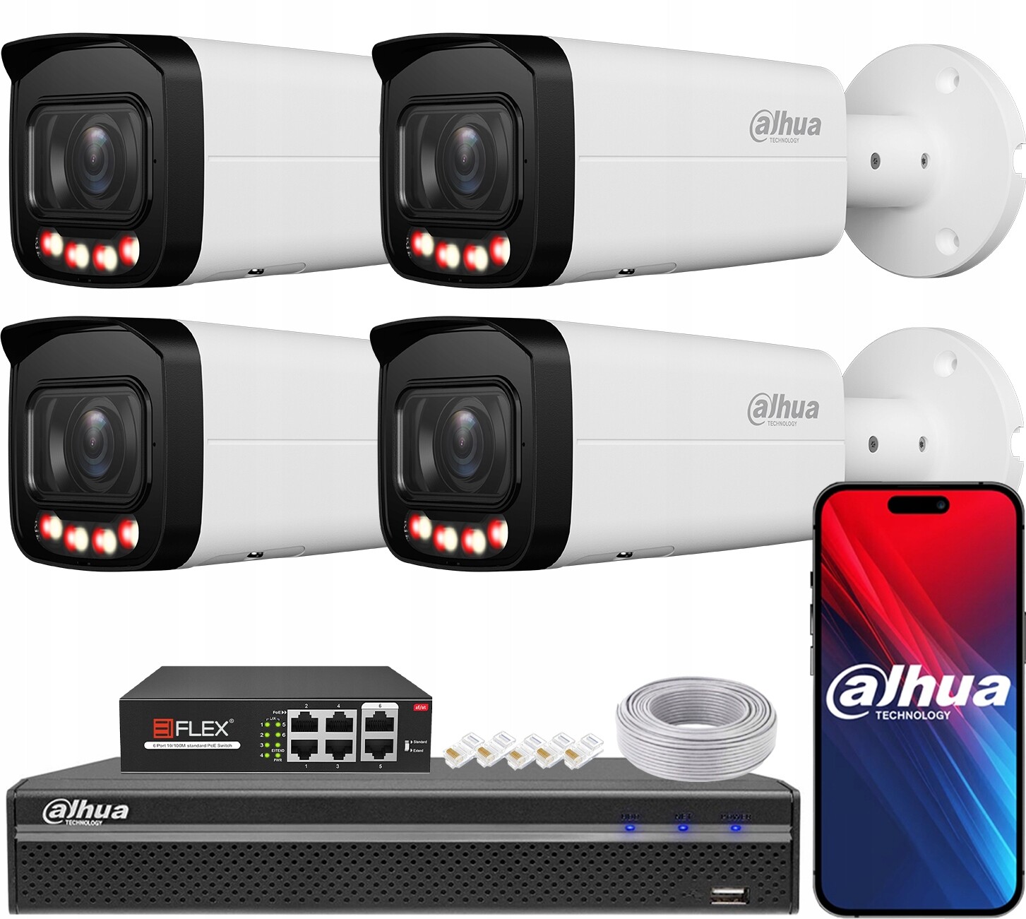 Monitorovací sada Dahua 4x Ip kamera 6Mpx IPC-HFW2649T-ZAS-IL WizSense PoE