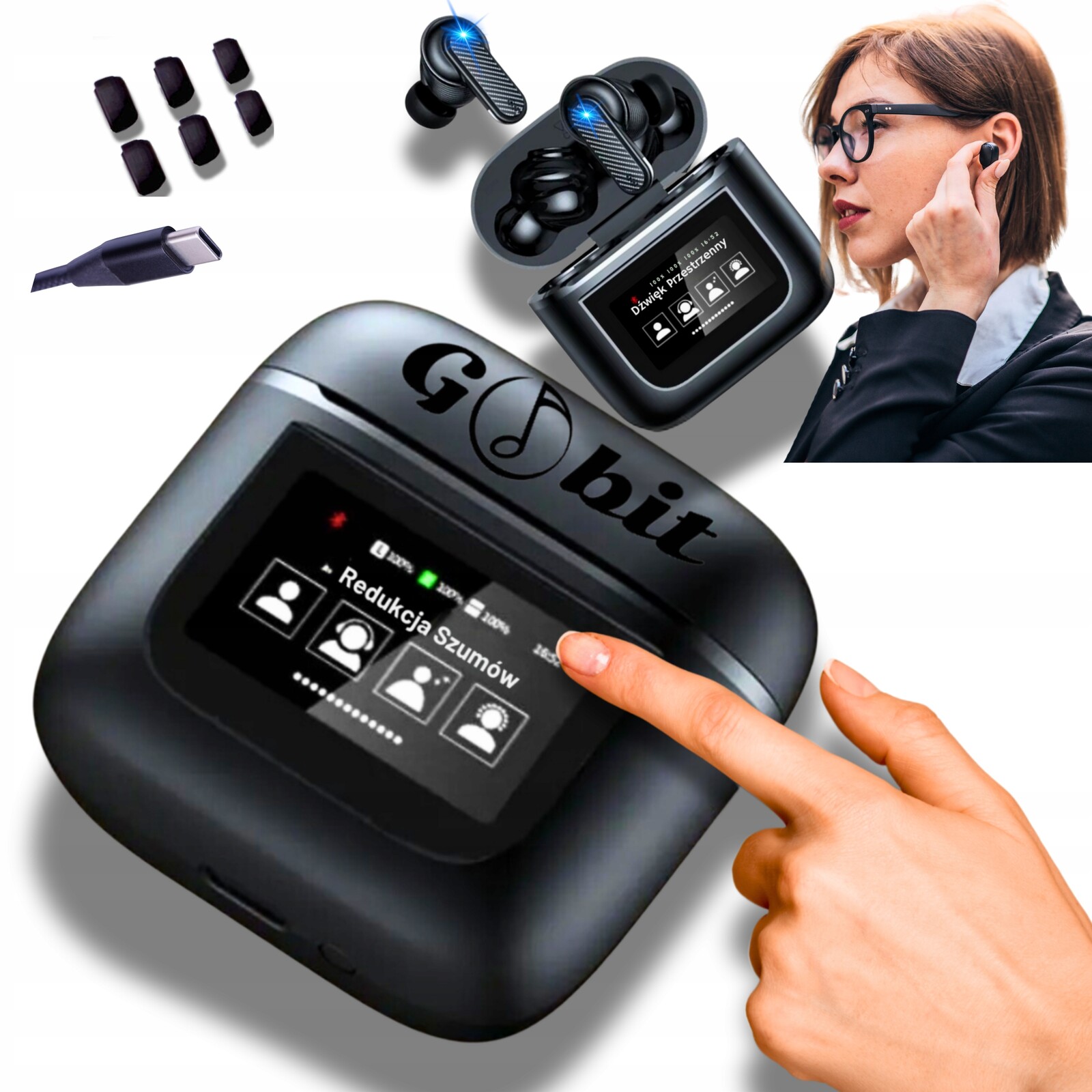 Bezdrátové Bluetooth Sluchátka Do Uší Černá Anc Tws Usb-c