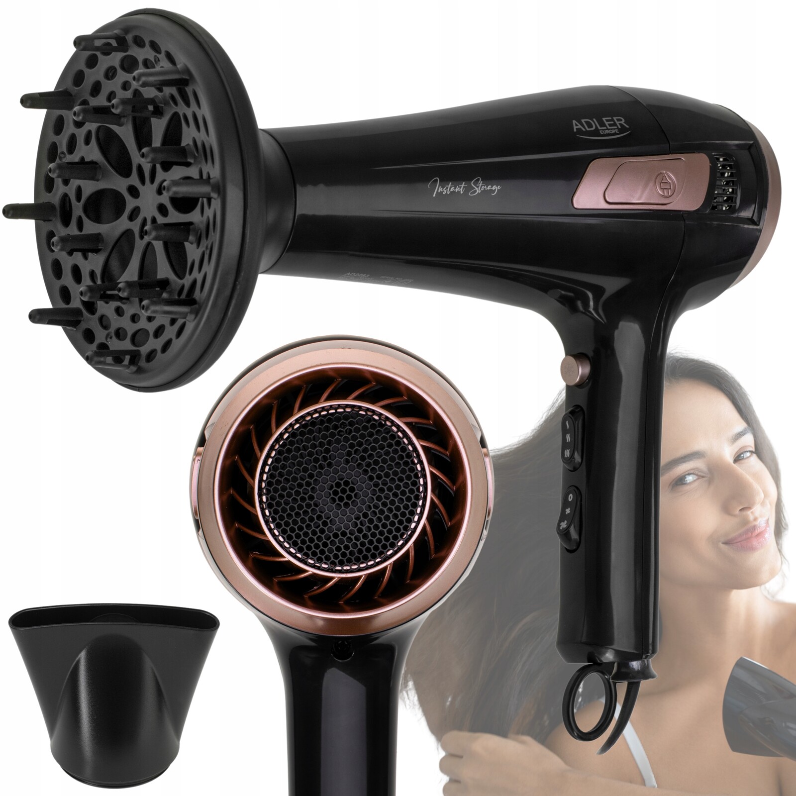 fén vlasů Koncentrátor difuzér 2400 W, navíjecí kabel 150 cm |AD2283