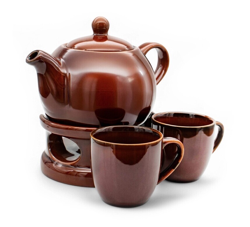 BELLA FIORE Konvice porcelán 1000ml s ohřívačem + 2 hrnky  BELLA hnědá