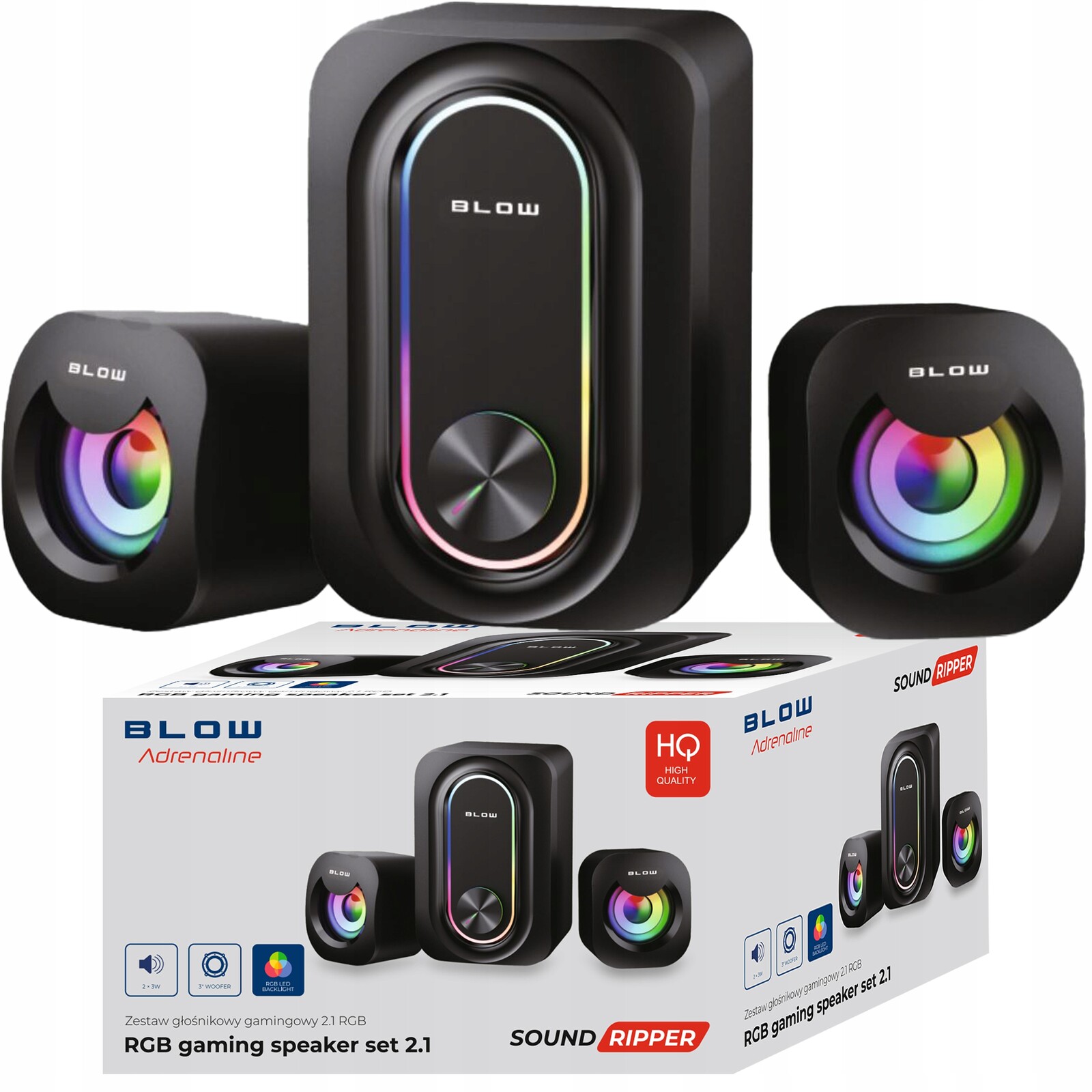 Počítačové Reproduktory Gaming Set Reproduktorů 2.1 Rgb Led 2x 3W Woofer 5W