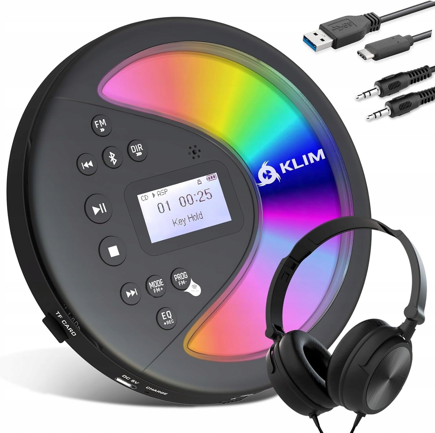 Discman CD Přenosný CD Usb Bluetooth Fm Karta Sd Vysílač MP3 Sluchátka