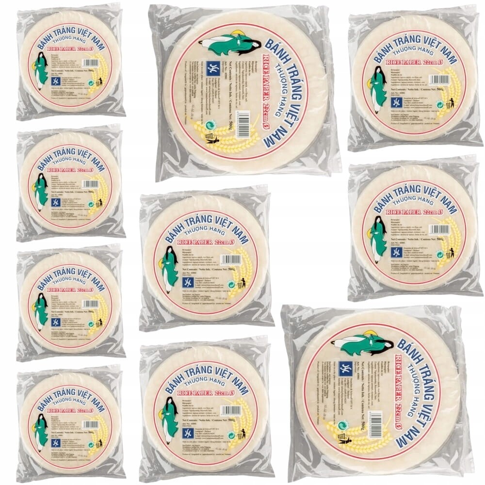 10 x Rýžový papír na jarní závitky bezlepkový Spring Rolls 22 cm Kulatý 500 g