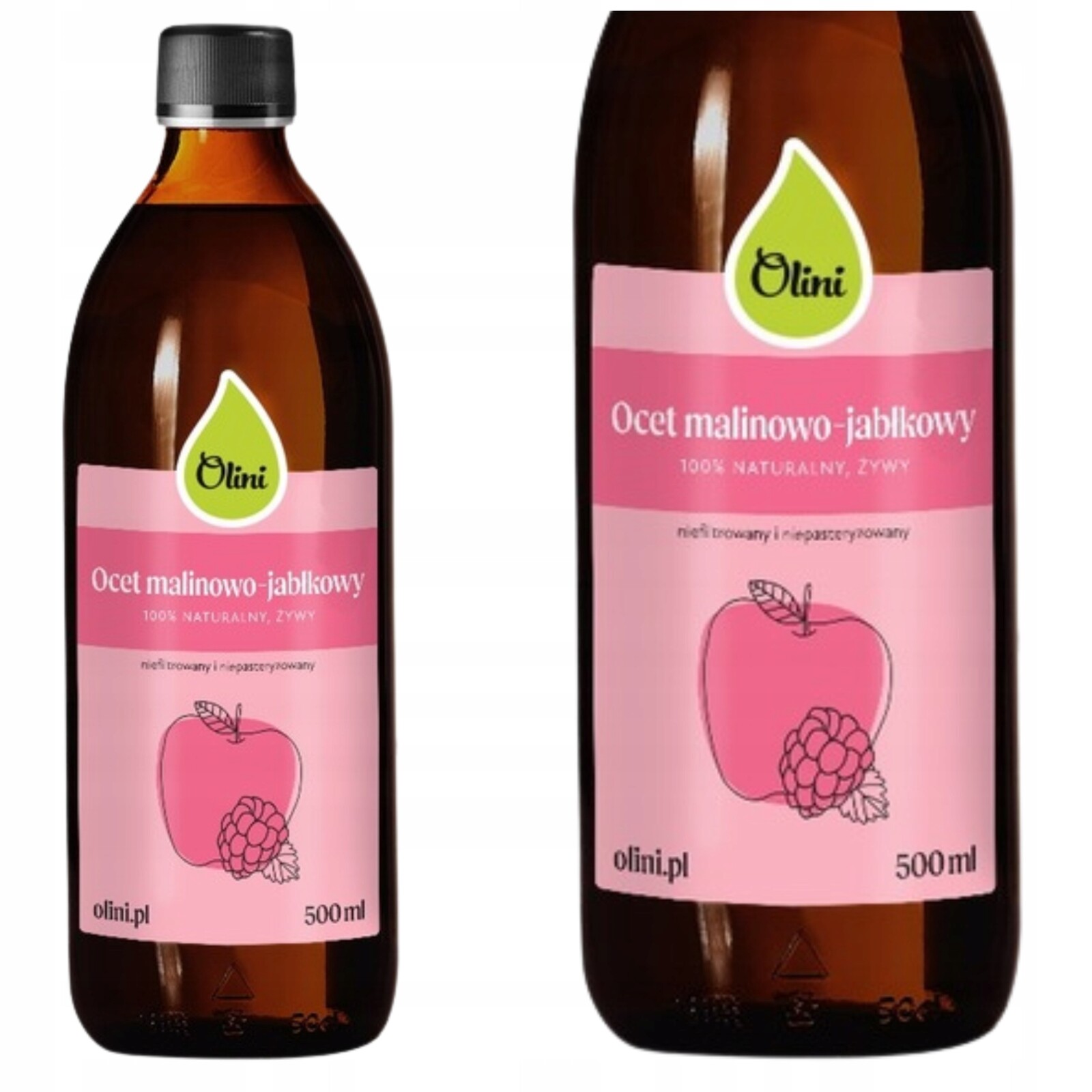 Malinový a jablečný ocet nepasterizovaný nefiltrovaný 500 ml Olini