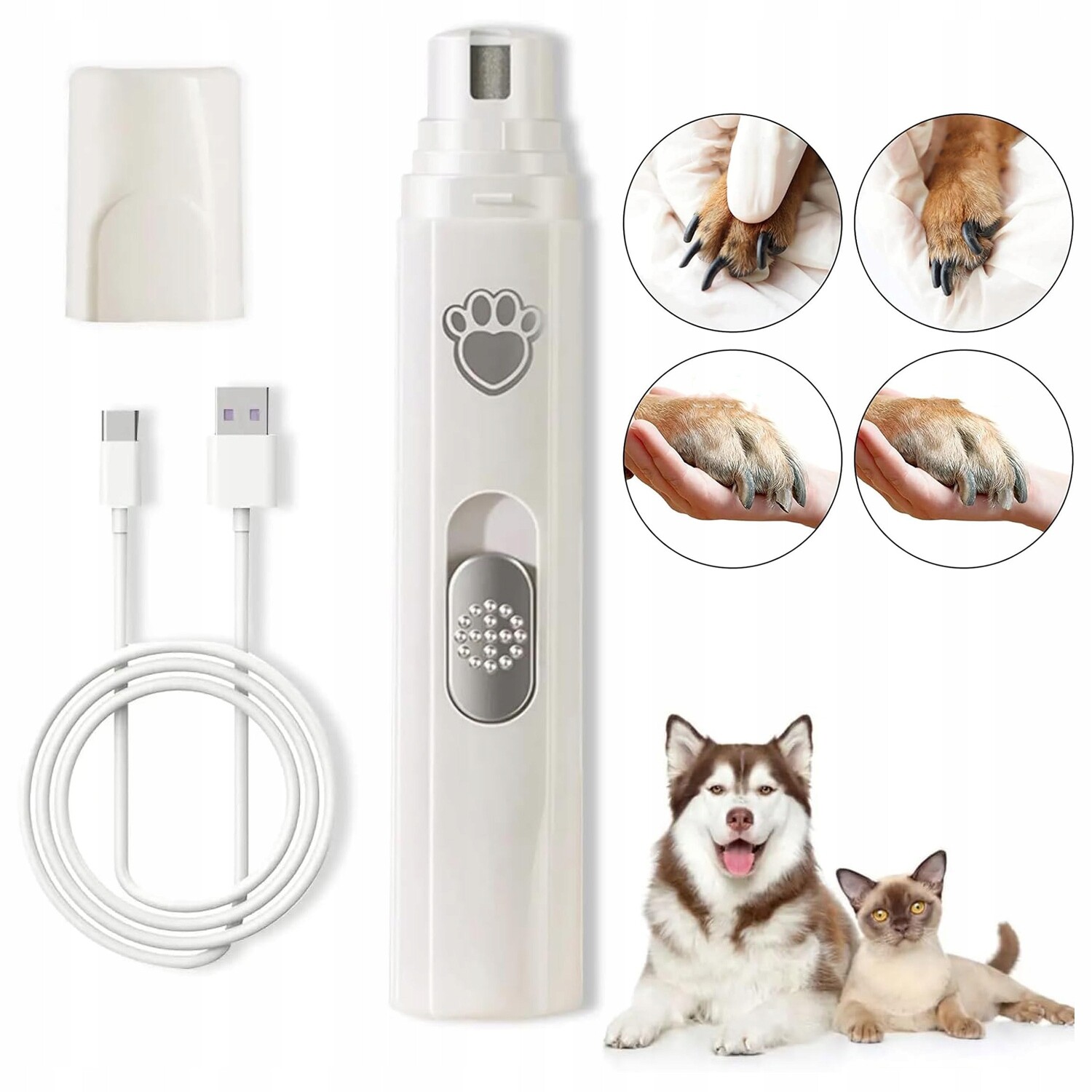 Elektrický Pilník, Nůžky Na Psí A Kočičí Drápky, Bruska, Frézka, 3 Brzdy, Bílá