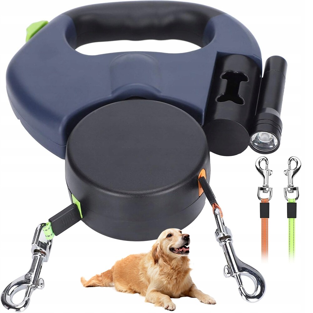 Dvouhlavý vypouštěč psů s dvojitým navíjením a Led diodou, odolný, flexibilní