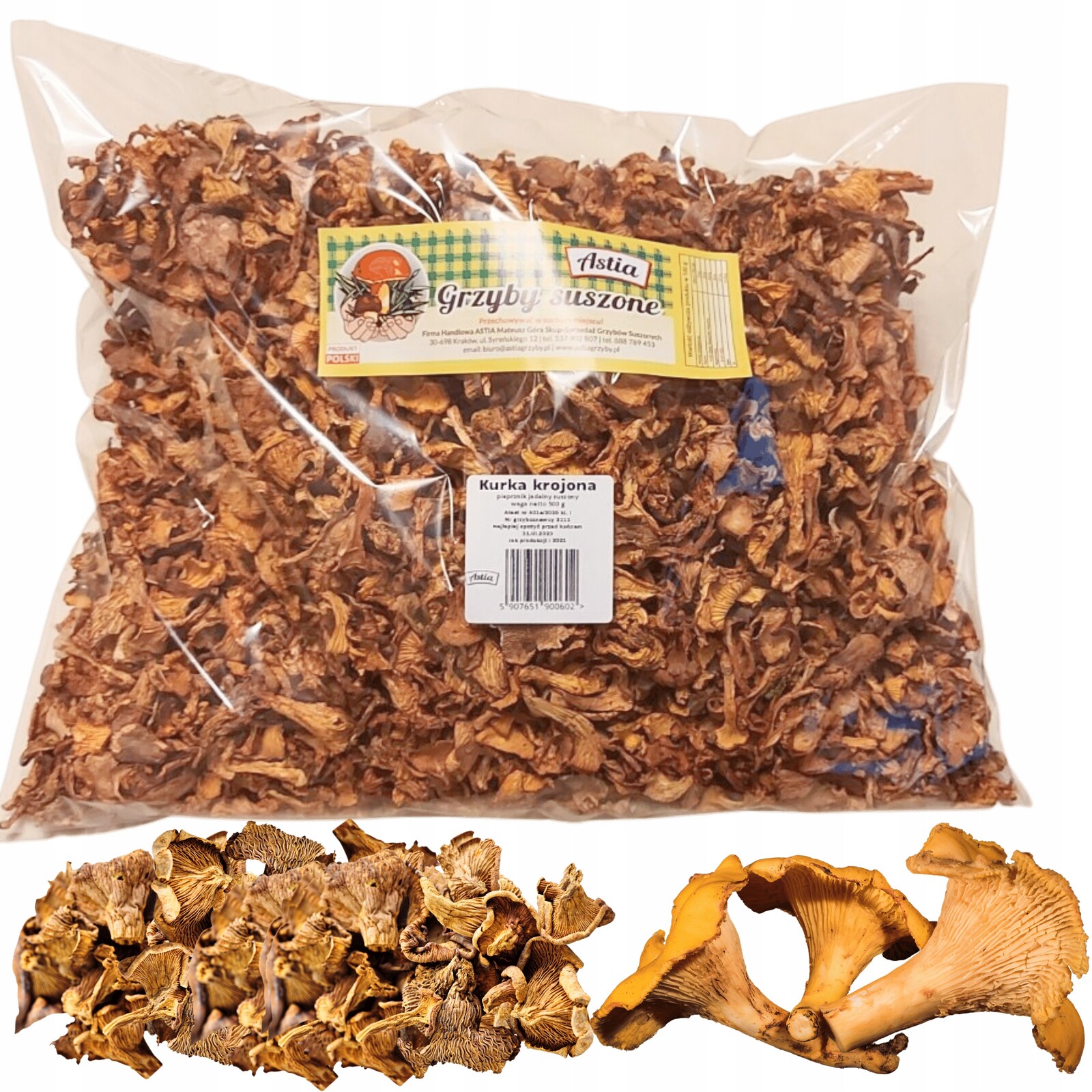 Sušené lišky, sušené houby, sušené lišky krájené Atest 500g polsko
