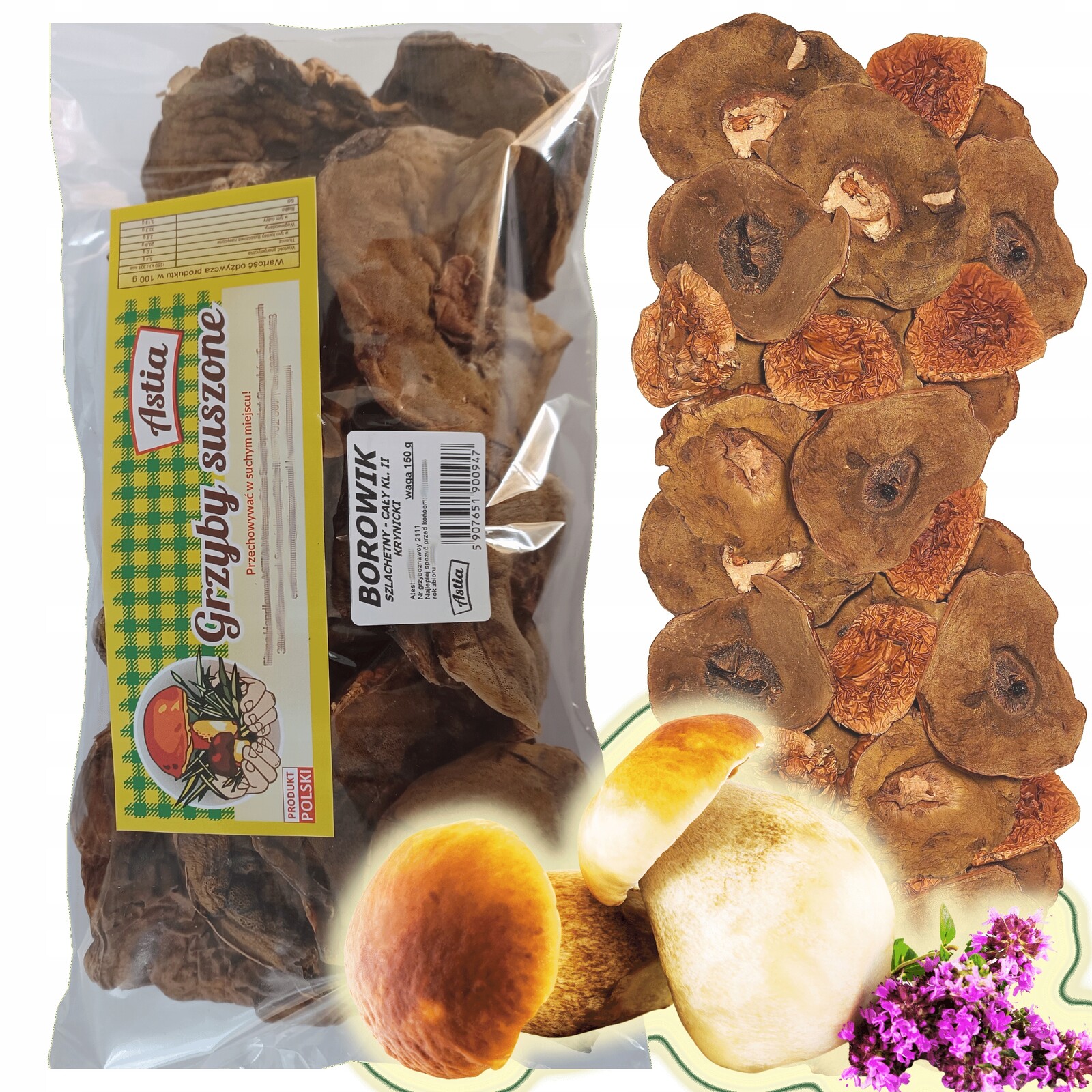 Hříbky sušené celé klobouky žluté seledin houby sušené 150g Polské