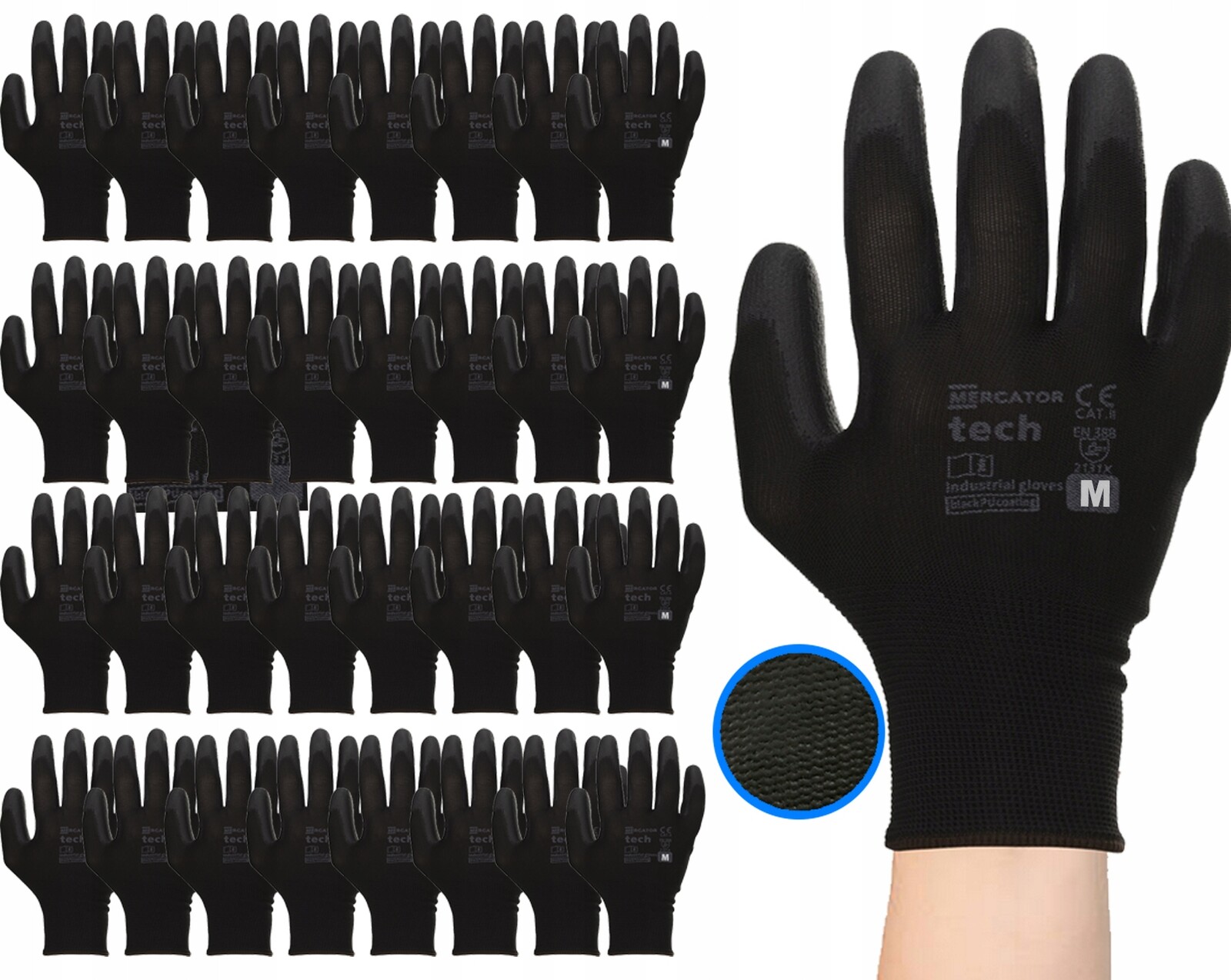 Pracovní Rukavice Dílenské Elastické Mercator Black Pu vel. M 120 Párů