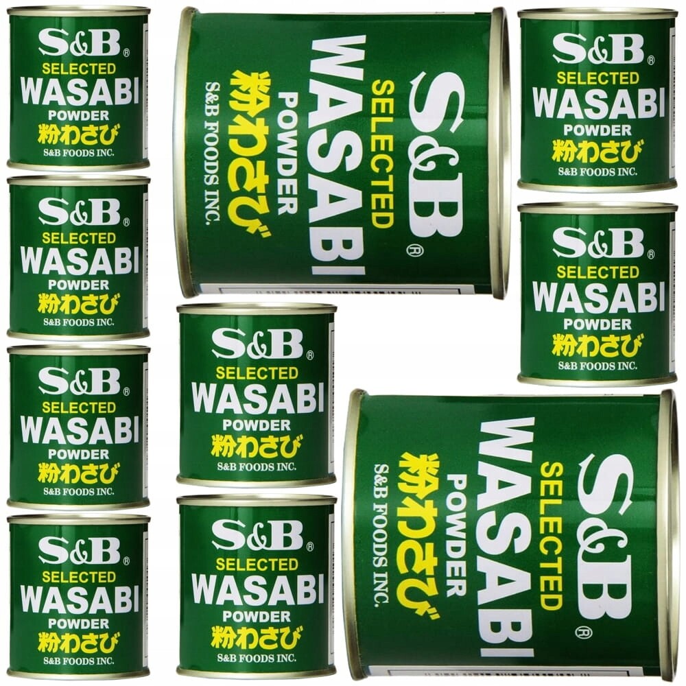 10x Japonská ostrá pasta Wasabi Prášek Zelený křen Sushi Plechovka 30g S&b