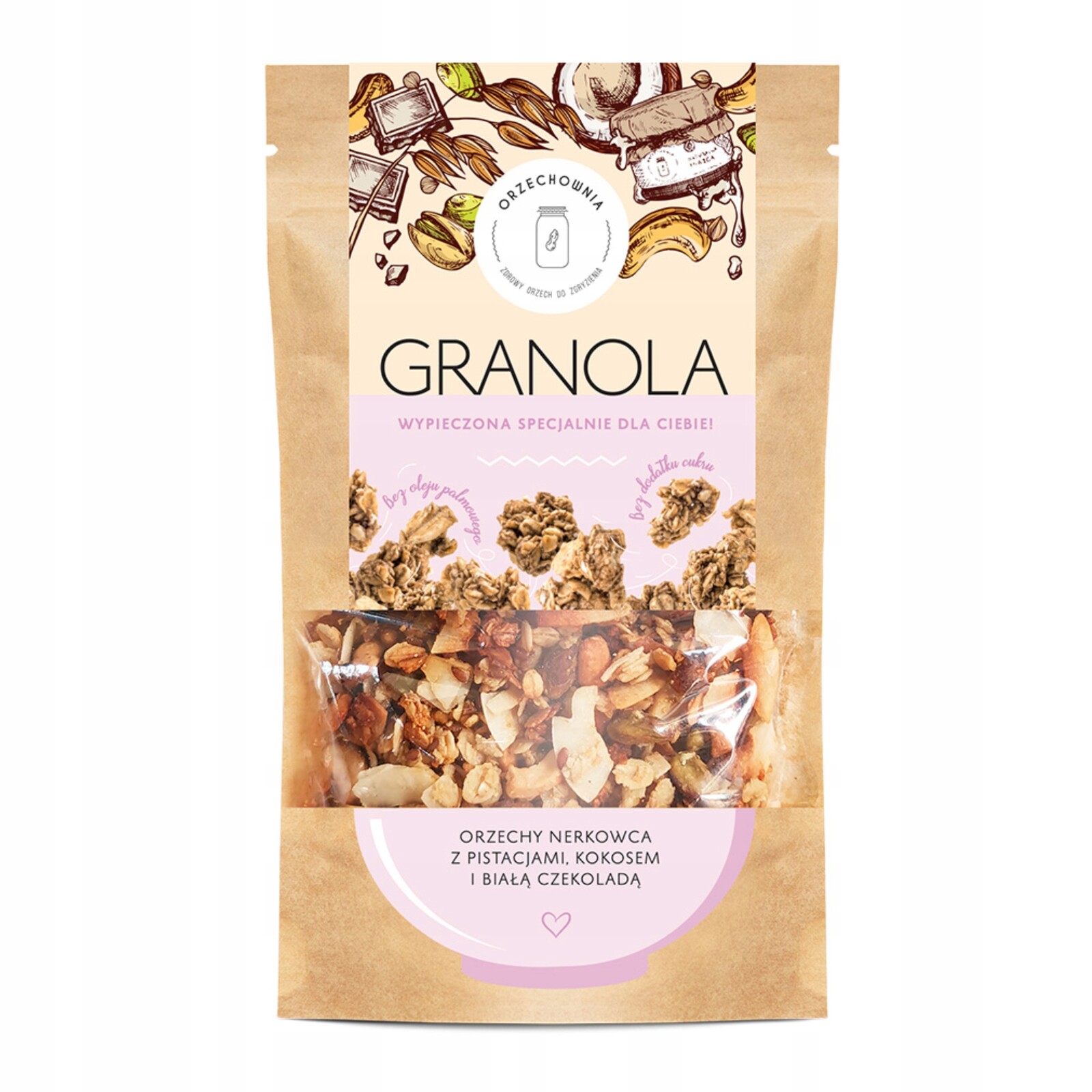 Orzechownia Granola Kešu Ořech Pistácie A Kokos V Bílém Čokoládě. 320 g