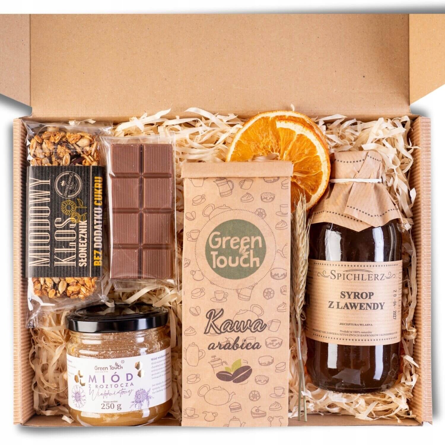 Koš Dárkový Box Dárek Dárek Káva Sirup Čokoláda Med Polský Tyčinka