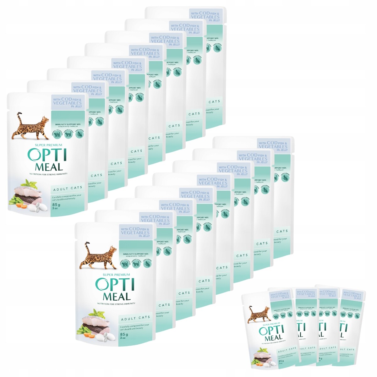 Vlhké krmivo pro kočky s treskou a zeleninou 36+12-85 g Optimeal Premium