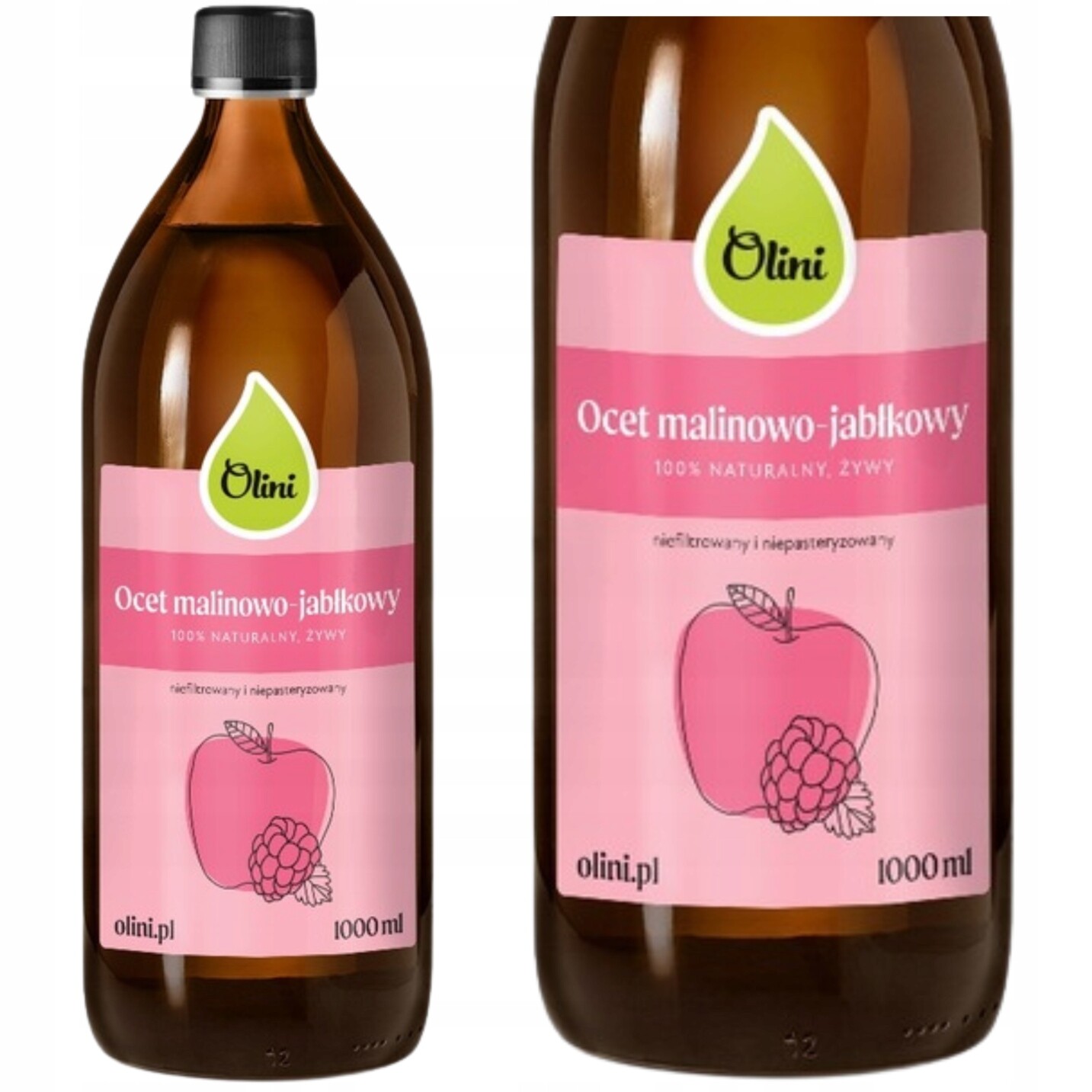 Malinový a jablečný ocet nepasterizovaný, nefiltrovaný 1 l Olini