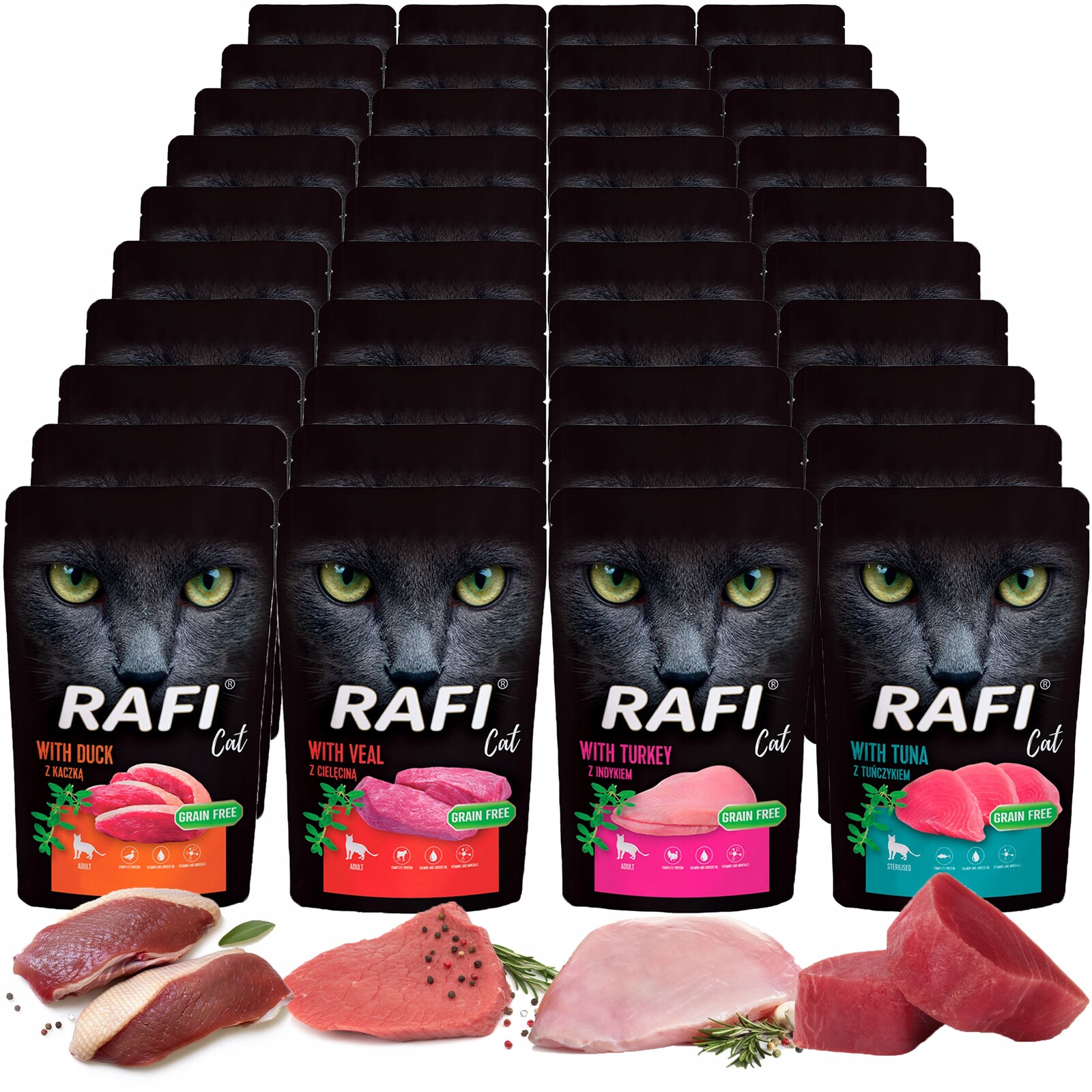 Krmivo pro kočky Rafi Dolina Noteci 40 x 100 g Krůta Tuňák Kachna Telecí maso