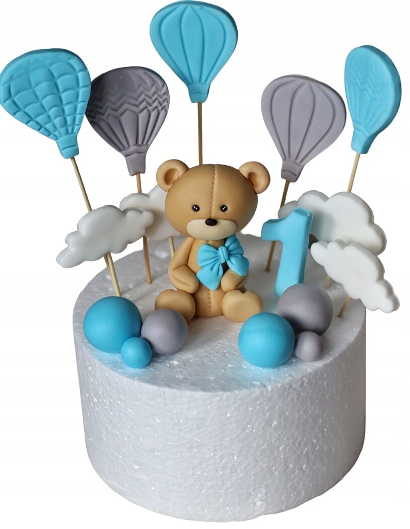 Sada Medvídek s balónky Figurky z cukrové hmoty na dort Ráček/Baby shower
