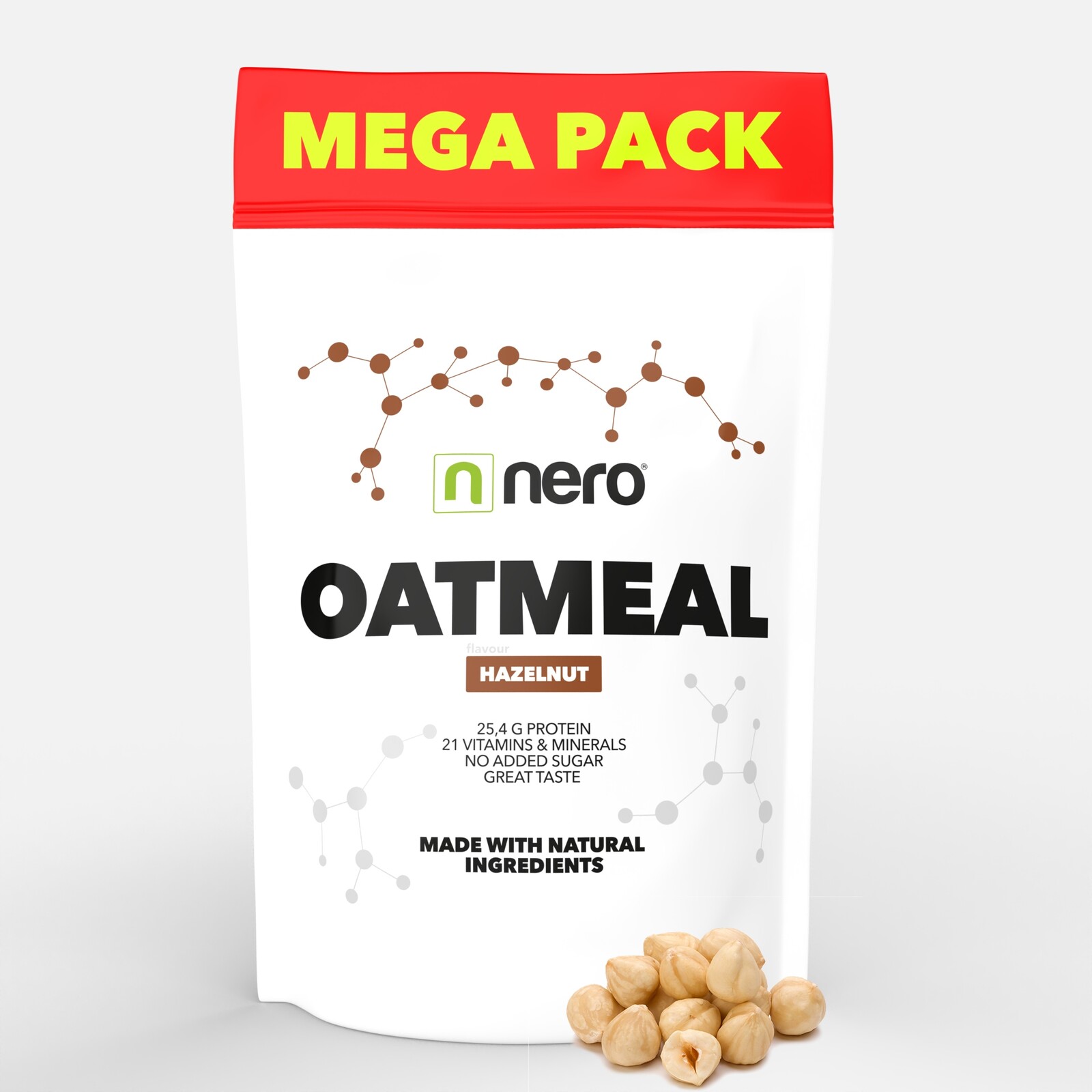 Proteinová instantní ovesná kaše Nero, Lískový oříšek, 2,25kg, 45 porcí