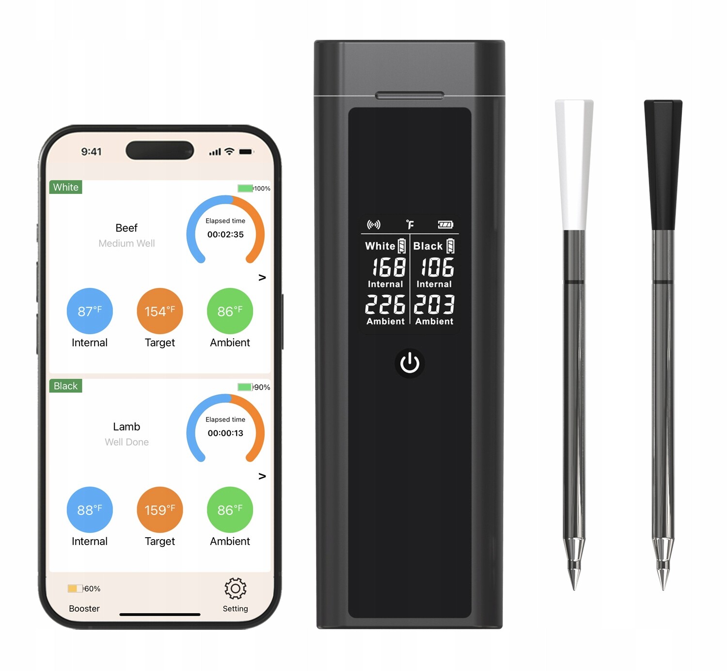 Bezdrátový teploměr 2 sondy TermHoff TH-08 LCD Bluetooth