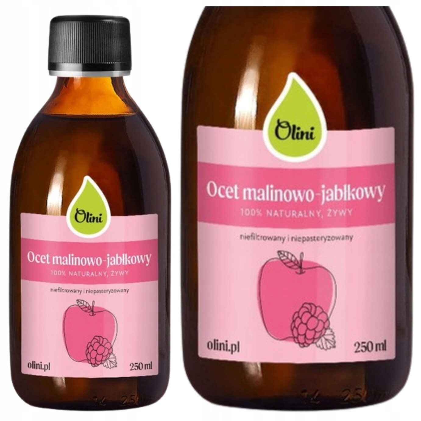 Malinový a jablečný ocet nefiltrovaný nepasterizovaný 250 ml Olini