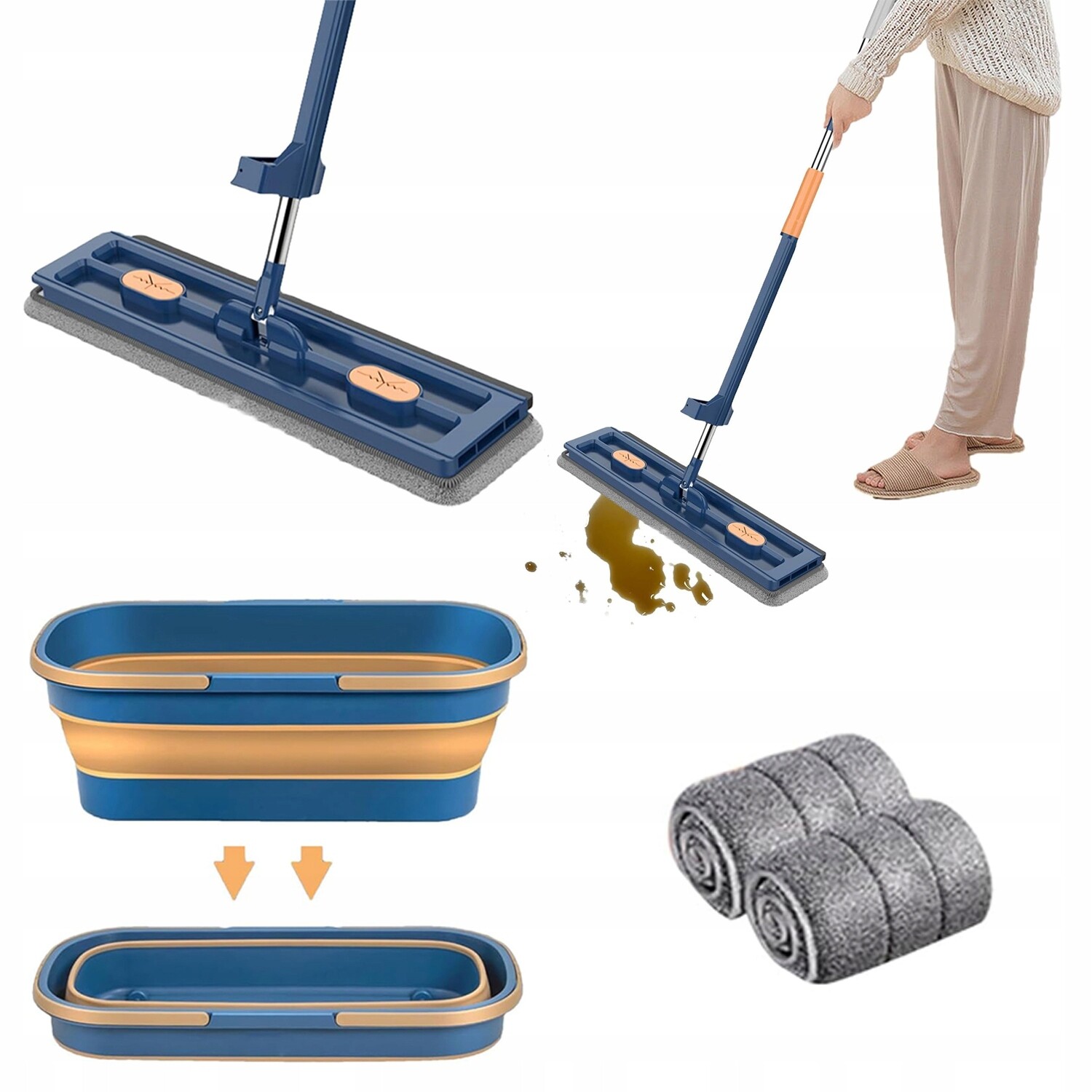 Plochý mop se ždímačem pro čištění 2x zásoba