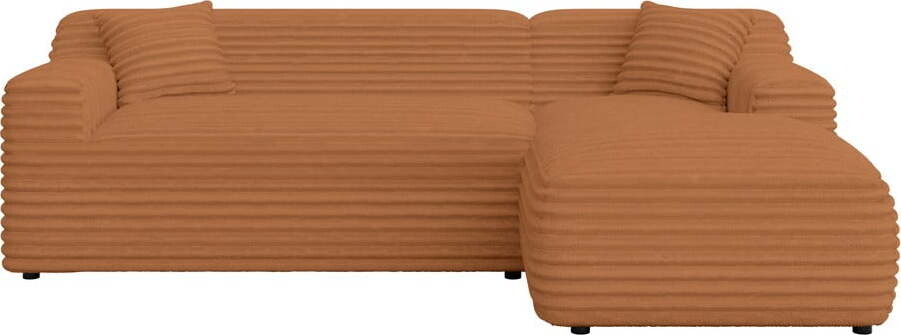 Manšestrová rohová pohovka v terakotové barvě (pravý roh/s lenoškou) Martin – Ropez