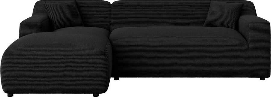 Černá manšestrová rohová pohovka (levý roh/s lenoškou) Martin – Ropez